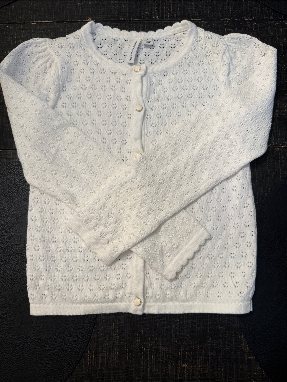 Janie and Jack Girls White Eyelet Knit Cardigan - Lightweight Long Sleeve